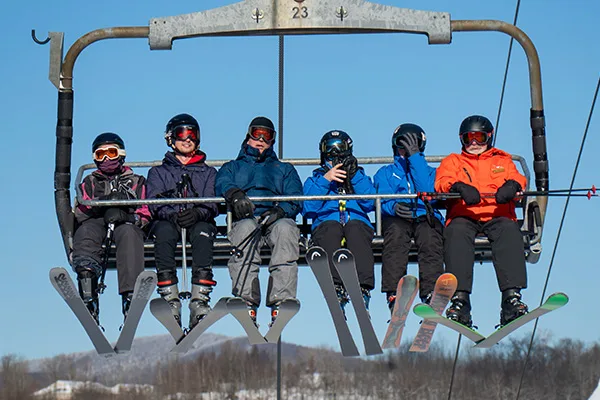 Group lesson on chairlift at Jiminy Peak