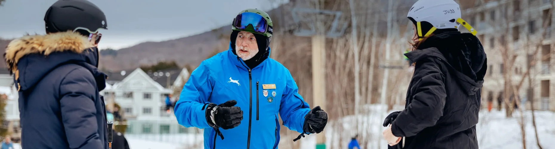 Two first time skiers with an instructor at Jiminy Peak